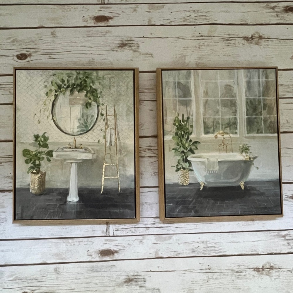 Danhui Nai Framed Canvas Art Set Bathroom Tub Sink Gold Foil 12x16